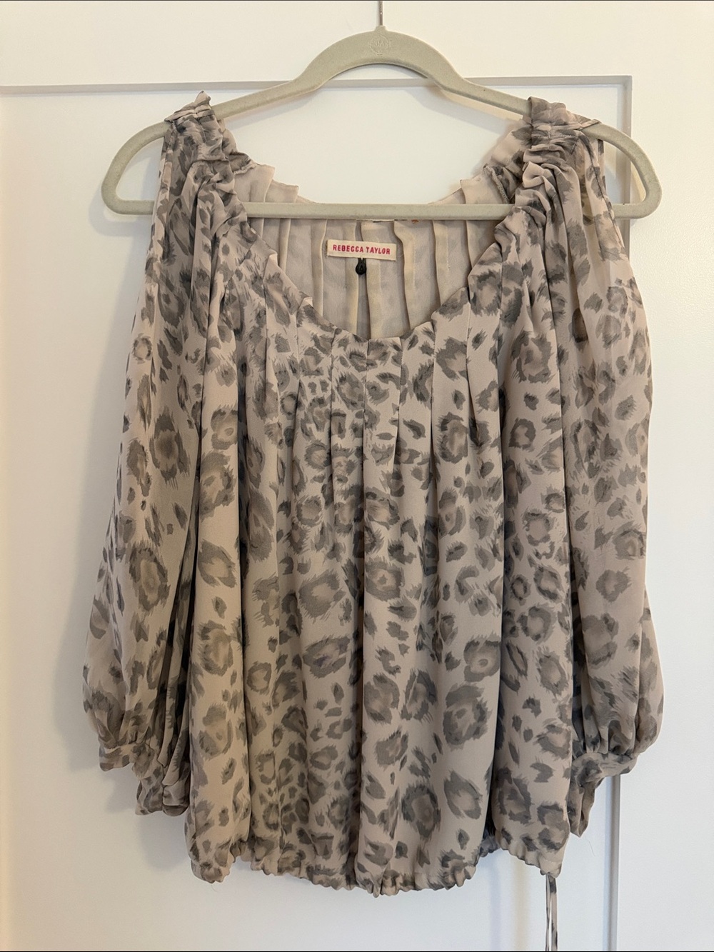 Vintage Rebecca Taylor Taupe and Gray Leopard Print Peasant Blouse